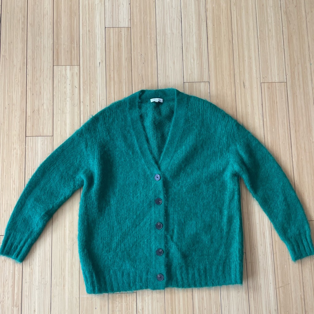 Rebecca Taylor Emerald Green V-Neck Button Cardigan Sweater